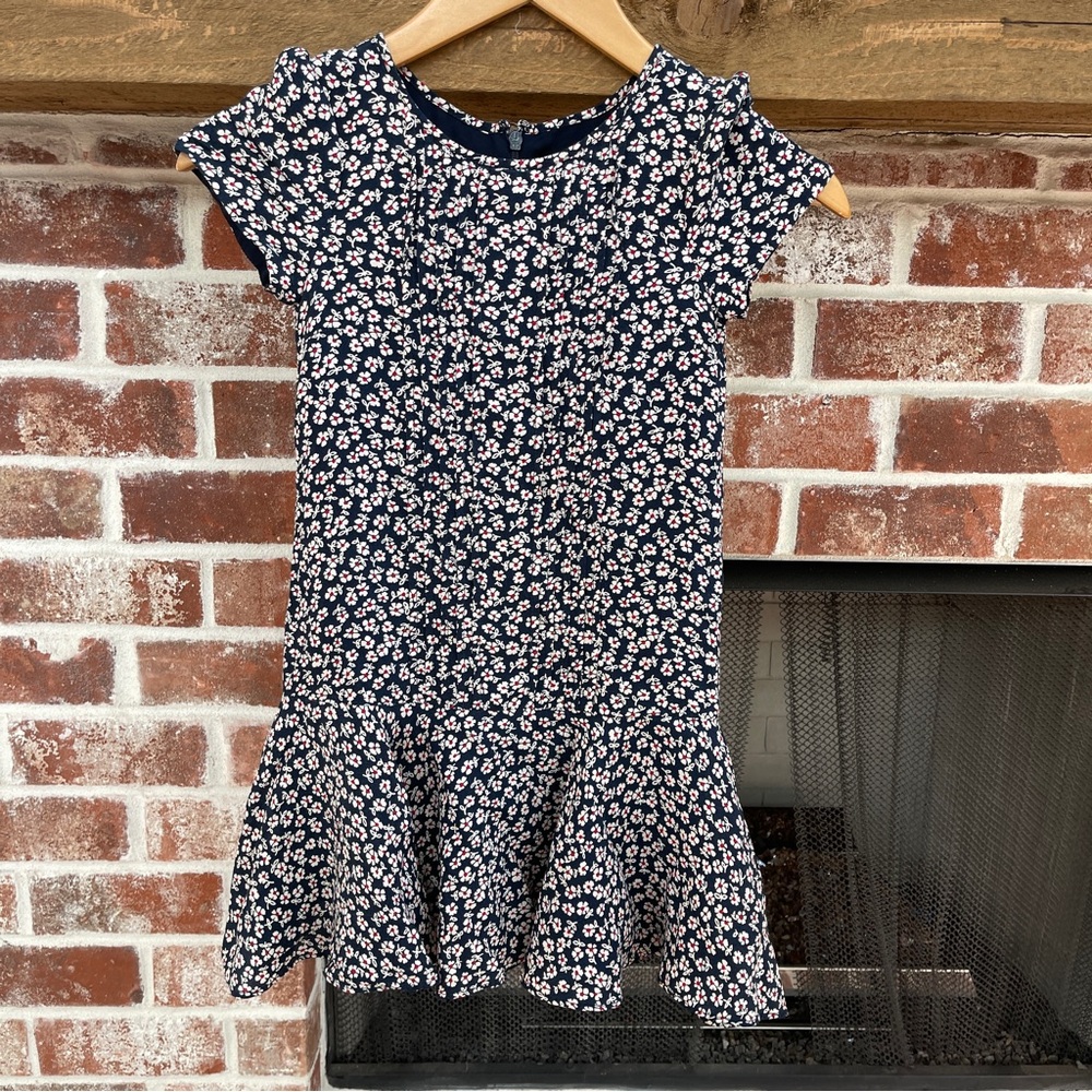 Polo Ralph Lauren navy blue floral print dress with a ruffled hem size 7